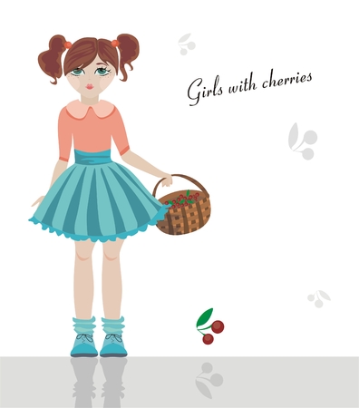 Girl with basketのイラスト素材