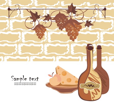 Background with wine and cheese in reto styleのイラスト素材