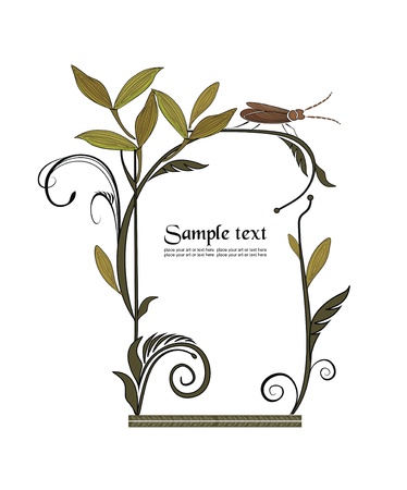frame decorated with wild plants and grasshopperのイラスト素材