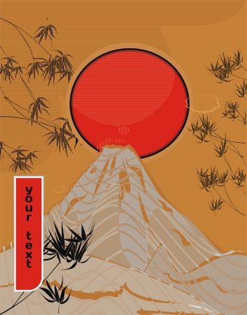 asian background with Fudji mountainのイラスト素材