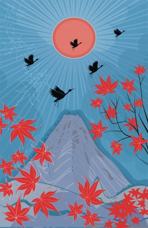 autumn in Japan - vector backgroundのイラスト素材