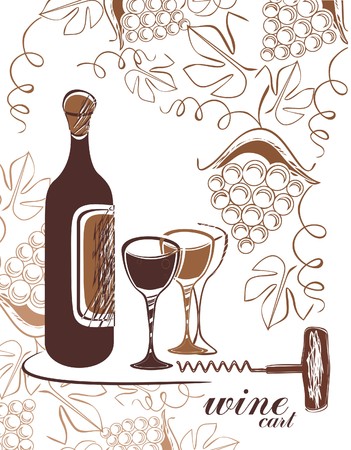 wine background - with grapes and bottleのイラスト素材