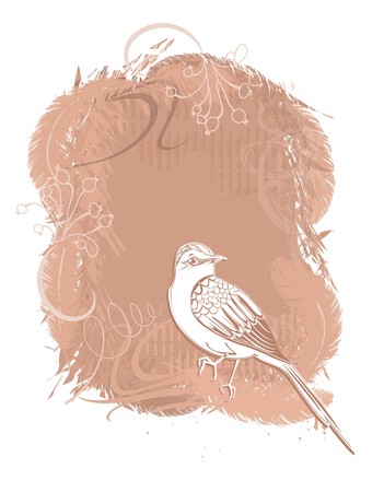 Vector background with bird at the tree branch in grunge styleのイラスト素材
