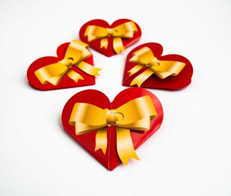 Red hearts on a white backgroundの写真素材