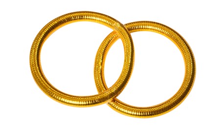 Wedding rings on a white backgroundの写真素材