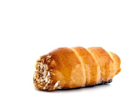 Cakes with a cream on a white backgroundの写真素材