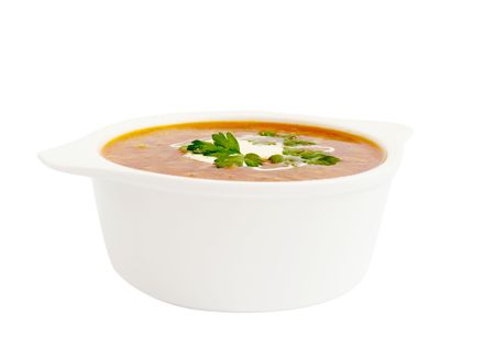 Plate with a borsch on a white backgroundの写真素材