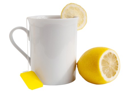 tea with lemon on a white backgroundの写真素材