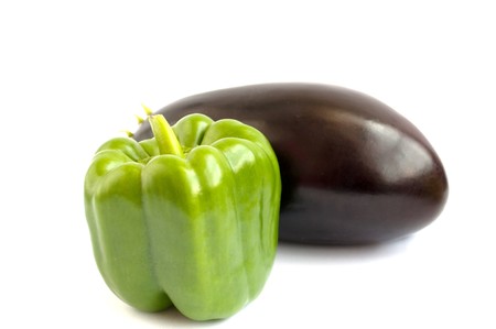 pepper and eggplant on a white backgroundの写真素材