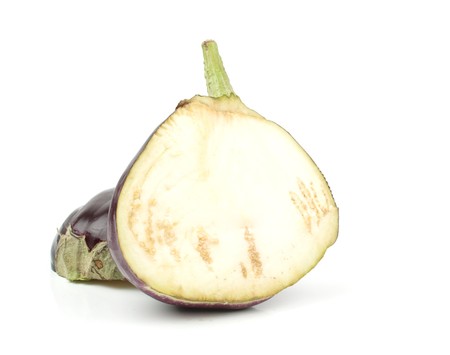 Eggplant in a cut on a white backgroundの写真素材
