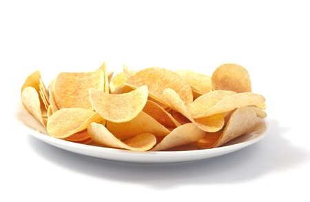 potato chips on white backgroundの写真素材