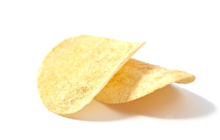 potato chips on white backgroundの写真素材