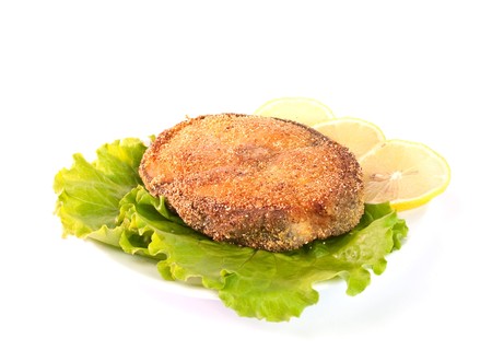 grilled fish  on a white backgroundの写真素材