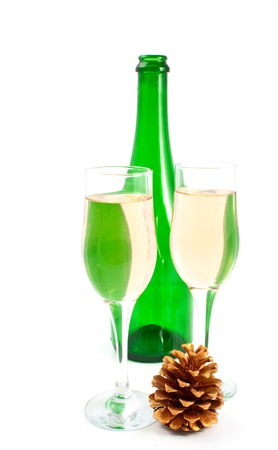 champagne glasses on a white backgroundの写真素材