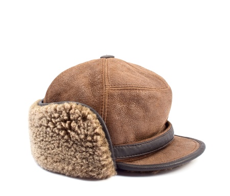 men's leather cap with a white backgroundの写真素材