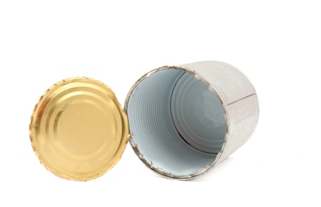 empty tin can on white background
