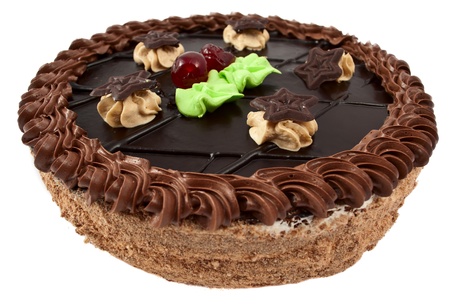 chocolate cake on white background