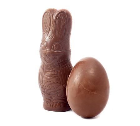 chocolate bunny on a white backgroundの写真素材