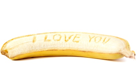 a banana with the words "I love you" on a white backgroundの写真素材