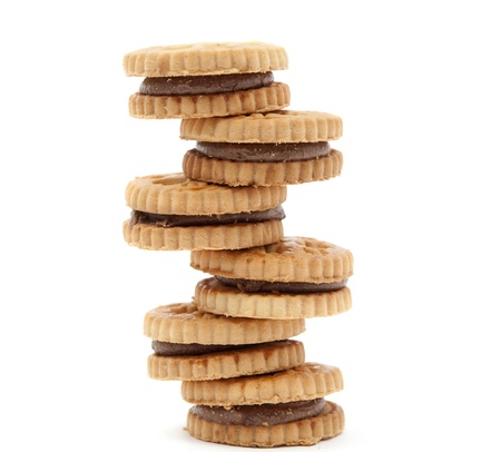 biscuits with chocolate filling on a white background