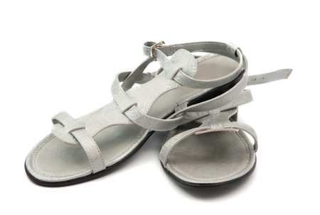 gray sandals  on a white backgroundの写真素材