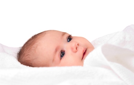 newborn in the towel on a white background