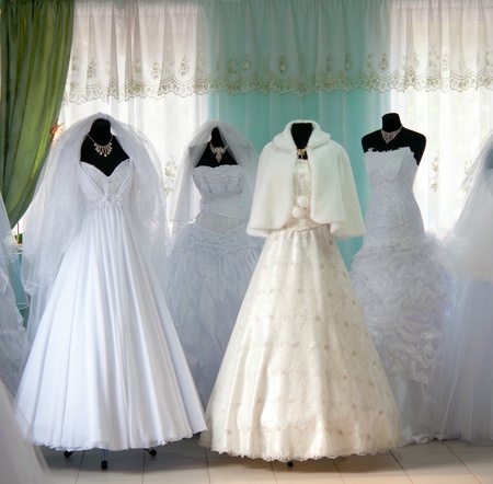 wedding dresses in the storeの写真素材