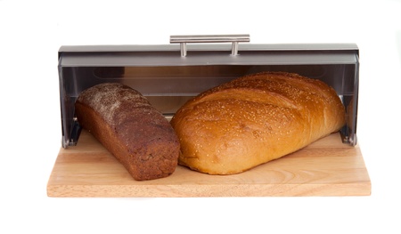 bread in a bread box on a white background