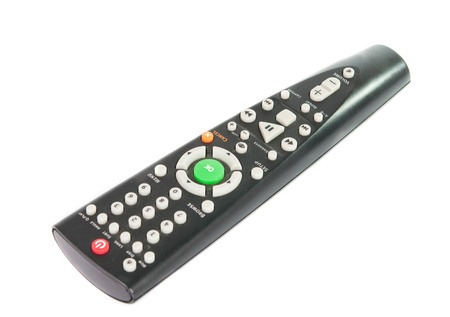 Black TV remote control on a white background