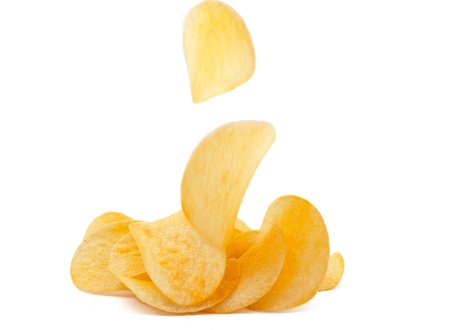 potato chips on white backgroundの写真素材