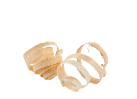 Wood chips isolated on white backgroundの写真素材