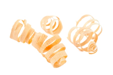 Wood chips isolated on white backgroundの写真素材