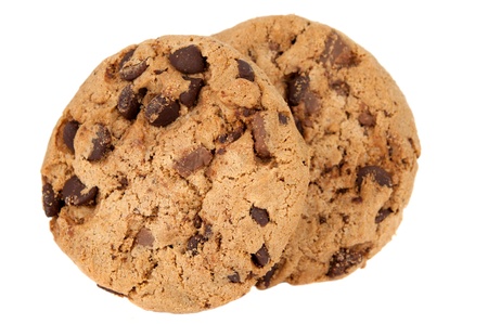 Pile of chocolate chip cookies isolated on white background