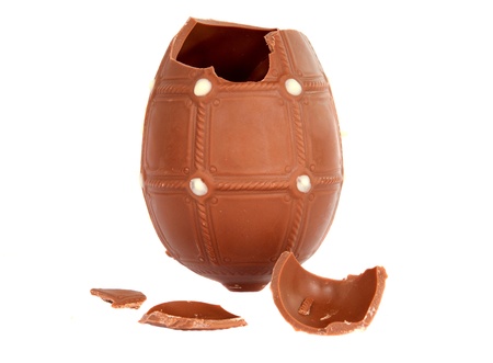 cracked chocolate egg isolated on white