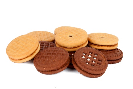 cream cookies isolated on whiteの写真素材