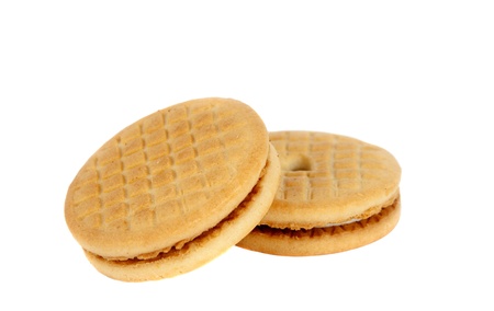 cream cookies isolated on whiteの写真素材
