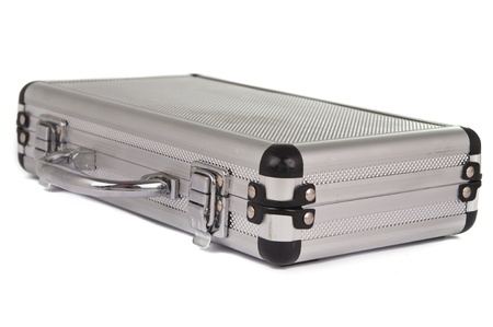 Aluminum suitcase isolated on a white backgroundの写真素材