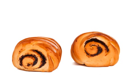 buns with poppy isolated on white backgroundの写真素材