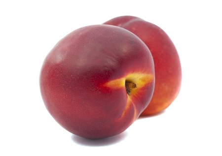 juicy peach isolated on white backgroundの写真素材