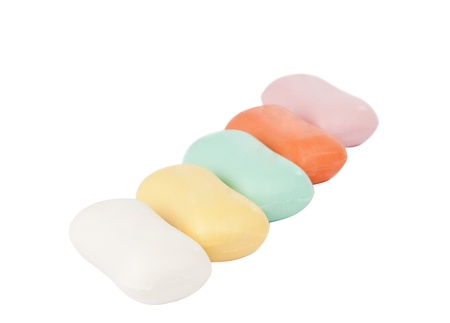 Stack of soap, isolated on white backgroundの写真素材