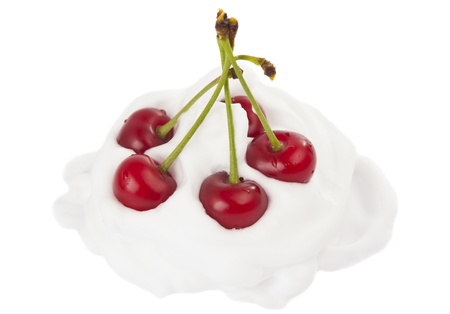 Cherry and cream isolated on white backgroundの写真素材
