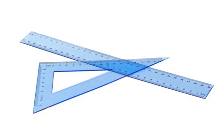 collection of plastic transparent rulers on white background. の写真素材