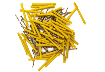 Screws and plugs isolated on white backgroundの写真素材