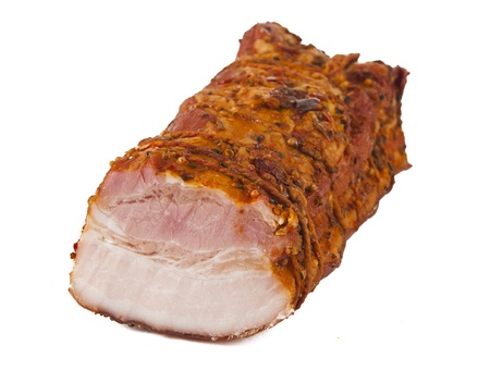 Ham with spices isolated on white backgroundの写真素材