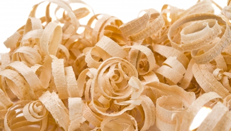 Wood chips isolated on white backgroundの写真素材