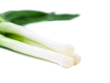 green onions isolated on white backgroundの写真素材