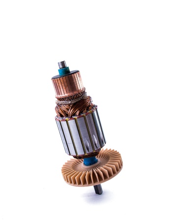 Copper Coils inside Electric Motor on a white backgroundの写真素材