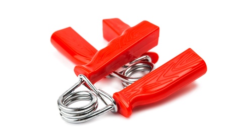 Red hand trainer isolated on whiteの写真素材