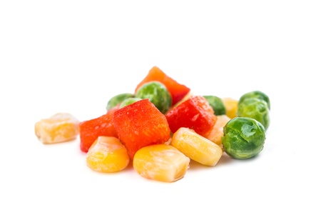 frozen vegetables mix on a white backgroundの写真素材