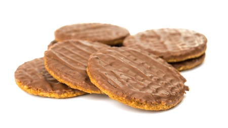 cookies with chocolate isolated on white backgroundの写真素材